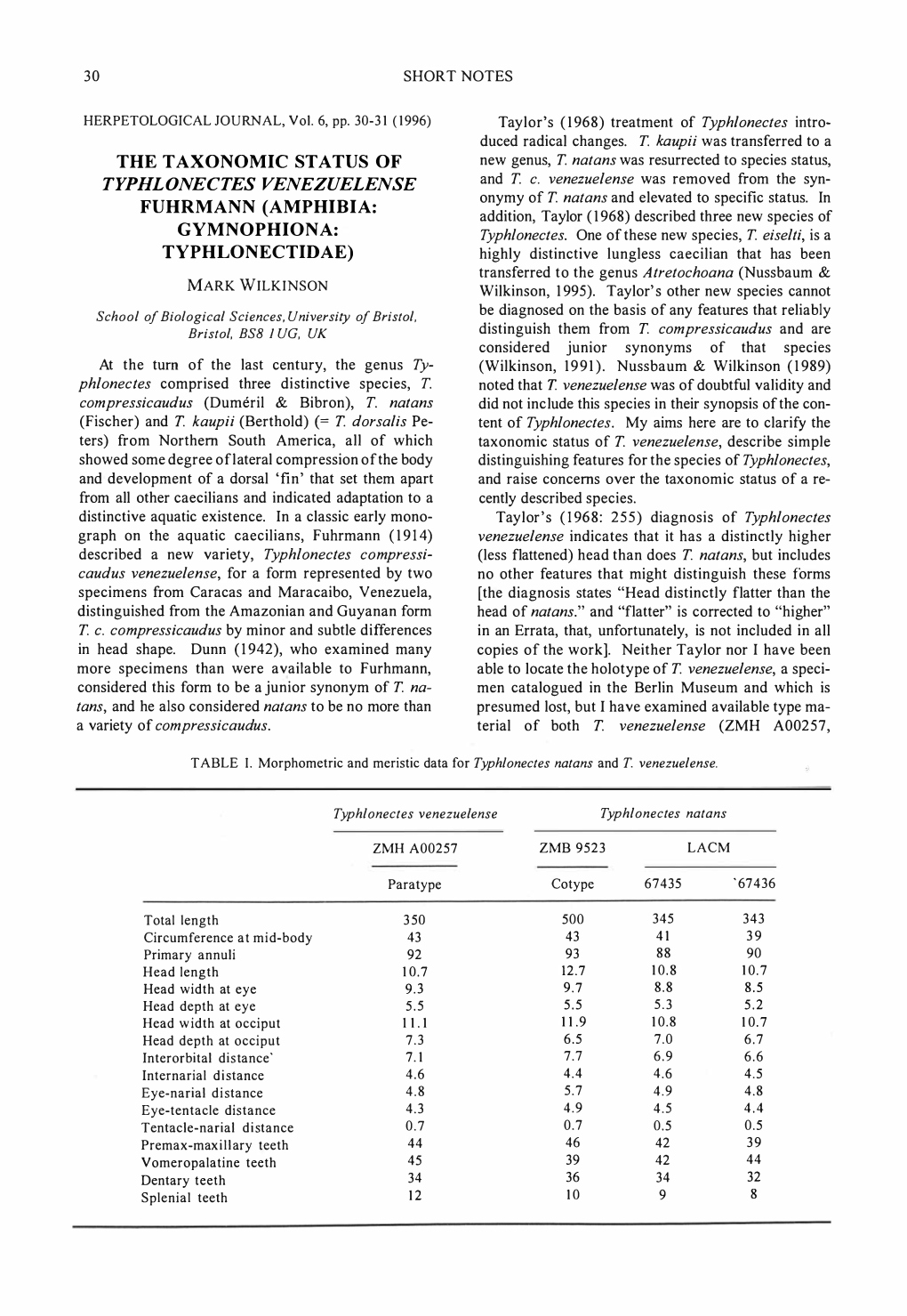 TYPHLONECTES VENEZUELENSE and T