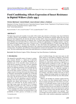 Food Conditioning Affects Expression of Insect Resistance in Diploid Willows (Salix Spp.)