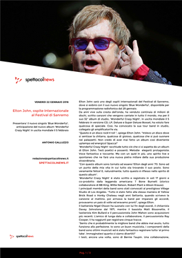 Elton John, Ospite Internazionale Al Festival Di Sanremo