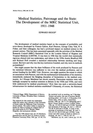 The Development of the MRC Statistical Unit, 1911-1948