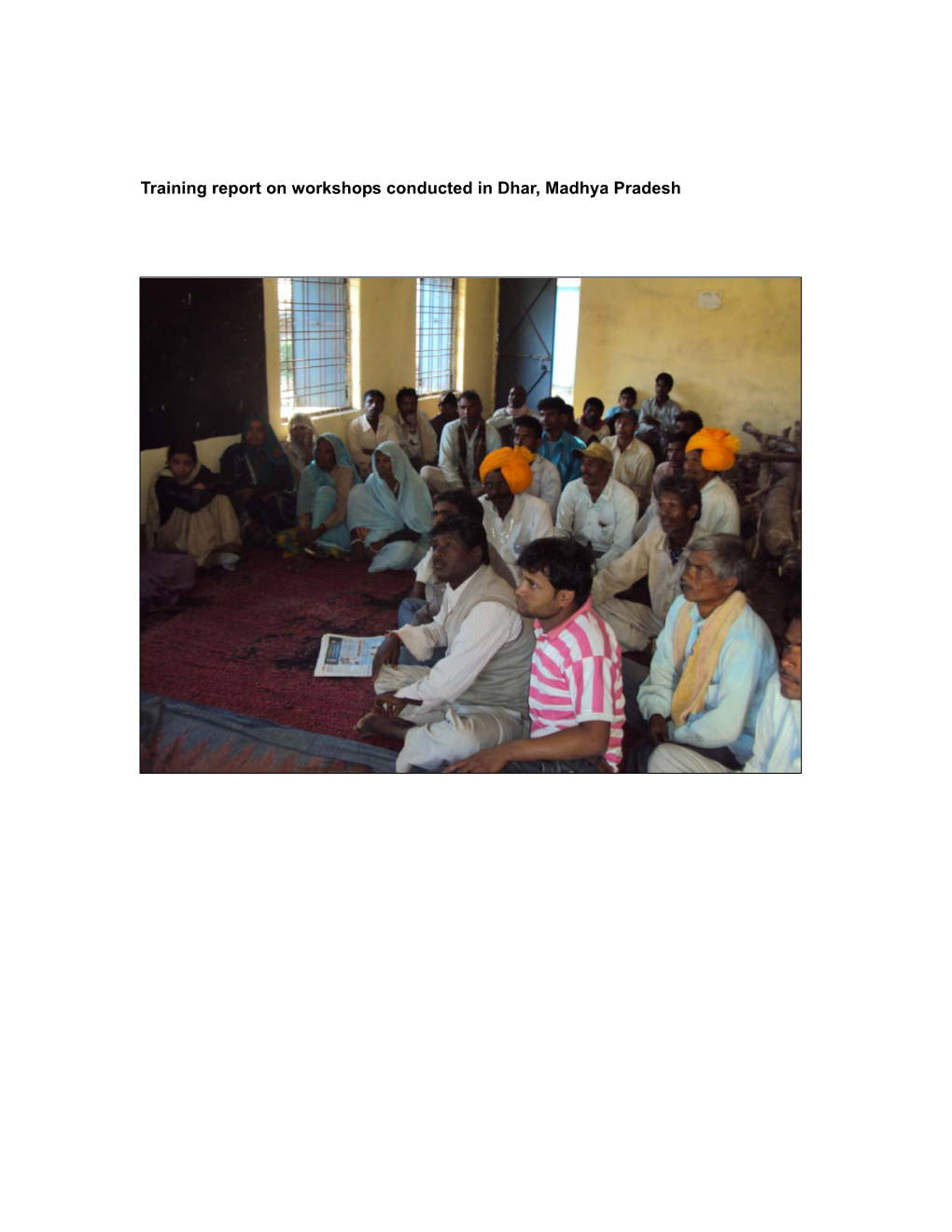 Training Report on Workshops Conducted in Dhar, Madhya Pradesh