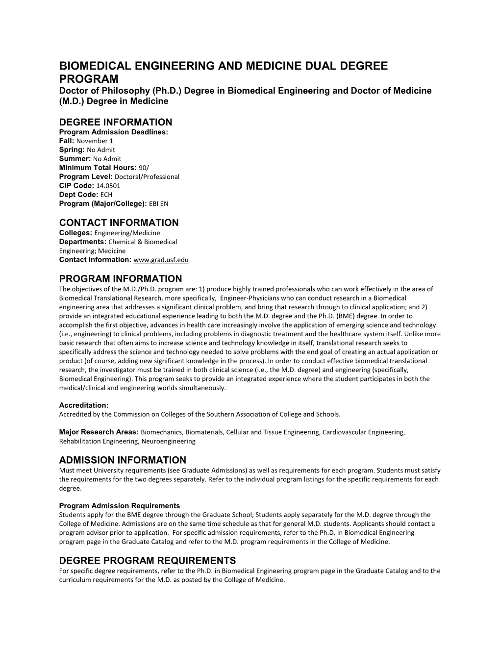 Biomedical Engineering and Medicine Dual Degree