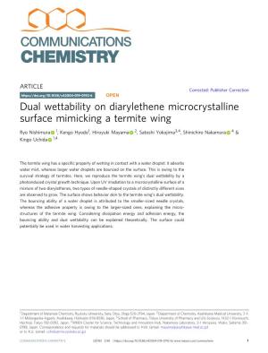 Dual Wettability on Diarylethene Microcrystalline Surface Mimicking a Termite Wing
