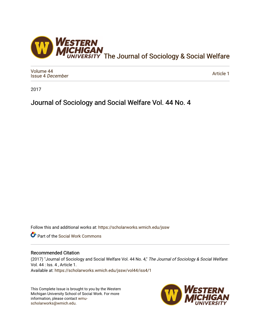 Journal of Sociology and Social Welfare Vol. 44 No. 4