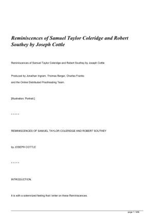 Reminiscences of Samuel Taylor Coleridge and Robert Southey by Joseph Cottle