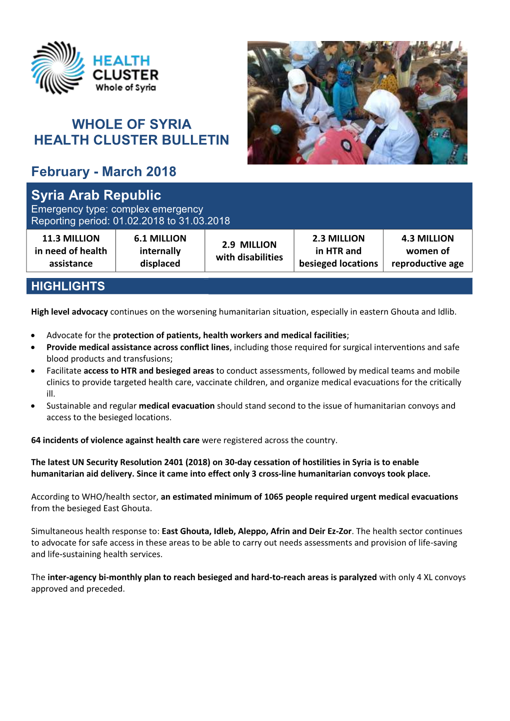 WHOLE of SYRIA HEALTH CLUSTER BULLETIN February - March 2018