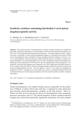 Paper Synthetic Cytokines Containing Interleukin-3 Exert Potent