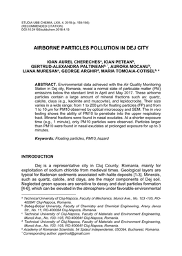 Airborne Particles Pollution in Dej City