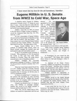 Eugene Millikin in U. S. Senate from WWII to Cold War, Space