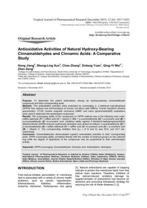 Antioxidative Activities of Natural Hydroxy-Bearing Cinnamaldehydes and Cinnamic Acids: a Comparative Study