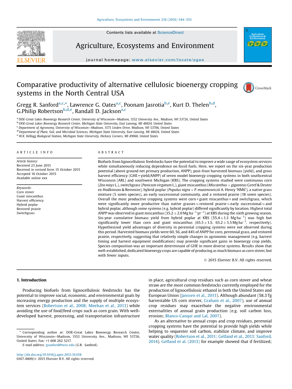 Comparative Productivity of Alternative Cellulosic Bioenergy Cropping