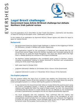 Legal Brexit Challenges Government Loses Article 50 Brexit Challenge but Defeats Northern Irish Judicial Review