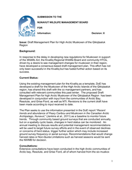 Draft Management Plan for High Arctic Muskoxen of the Qikiqtaaluk Region Background