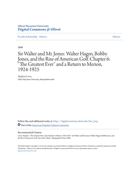 Walter Hagen, Bobby Jones, and the Rise of American Golf. Chapter 6