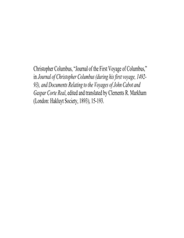 In Journal of Christopher Columbus (During His First Voyage