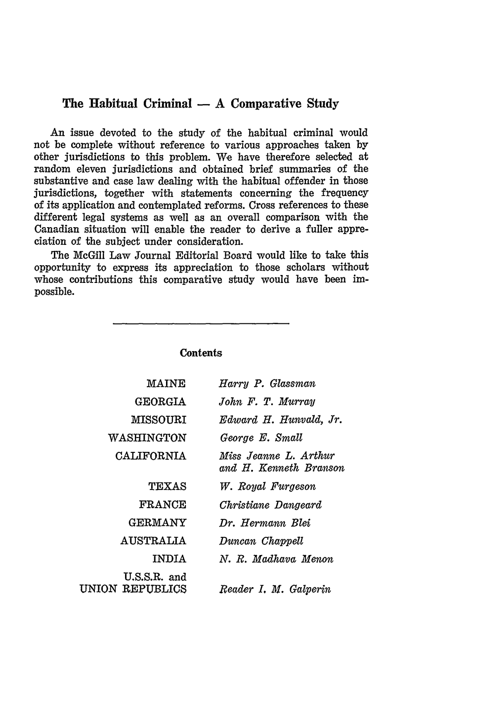 The Habitual Criminal - a Comparative Study