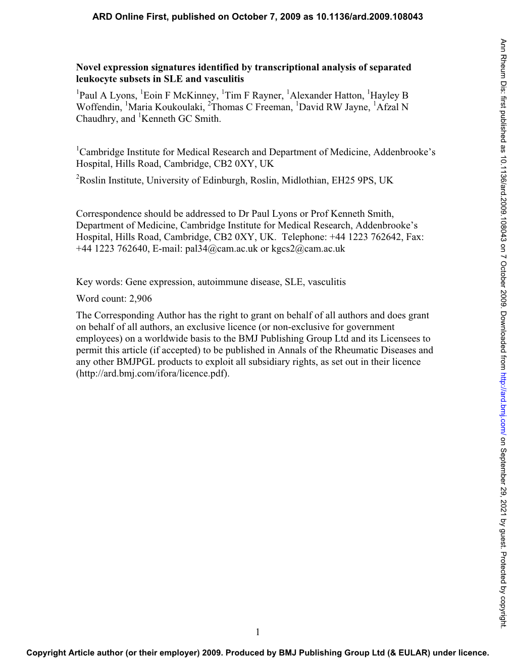 1 Novel Expression Signatures Identified by Transcriptional Analysis