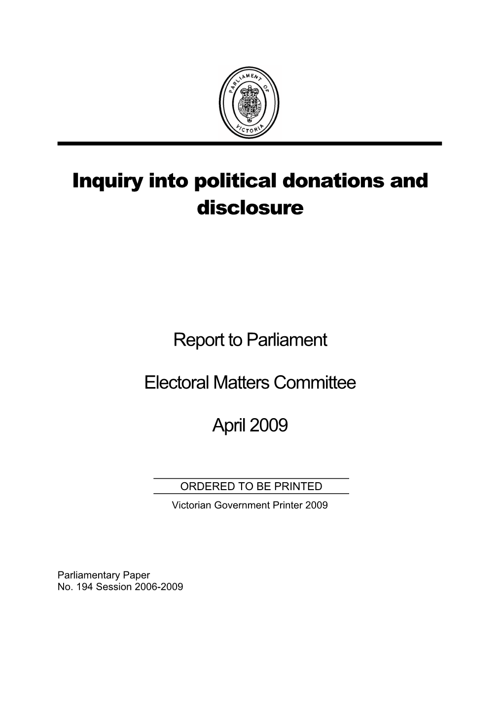 Inquiry Into Political Donations and Disclosure