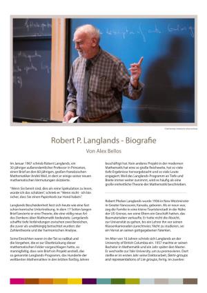 Robert P. Langlands - Biografie Von Alex Bellos