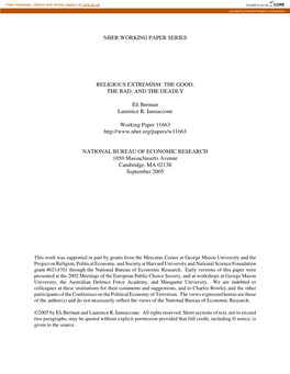 Nber Working Paper Series Religious Extremism