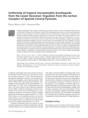 Uniformity of Tropical Micromorphic Brachiopods from the Lower Devonian: Lingulates from the Section Compte-I of Spanish Central Pyrenees