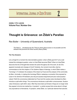 Thought Is Grievance: on Žižek's Parallax