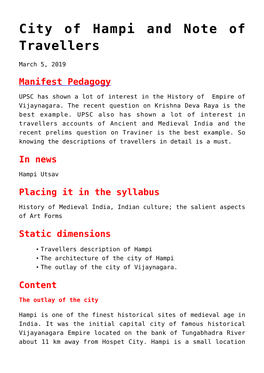 City of Hampi and Note of Travellers