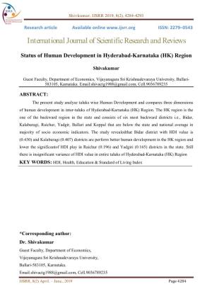 Status of Human Development in Hyderabad-Karnataka (HK) Region