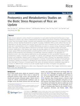 Proteomics and Metabolomics Studies on the Biotic Stress Responses of Rice: an Update