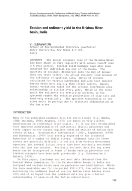 Erosion and Sediment Yield in the Krishna River Basin, India