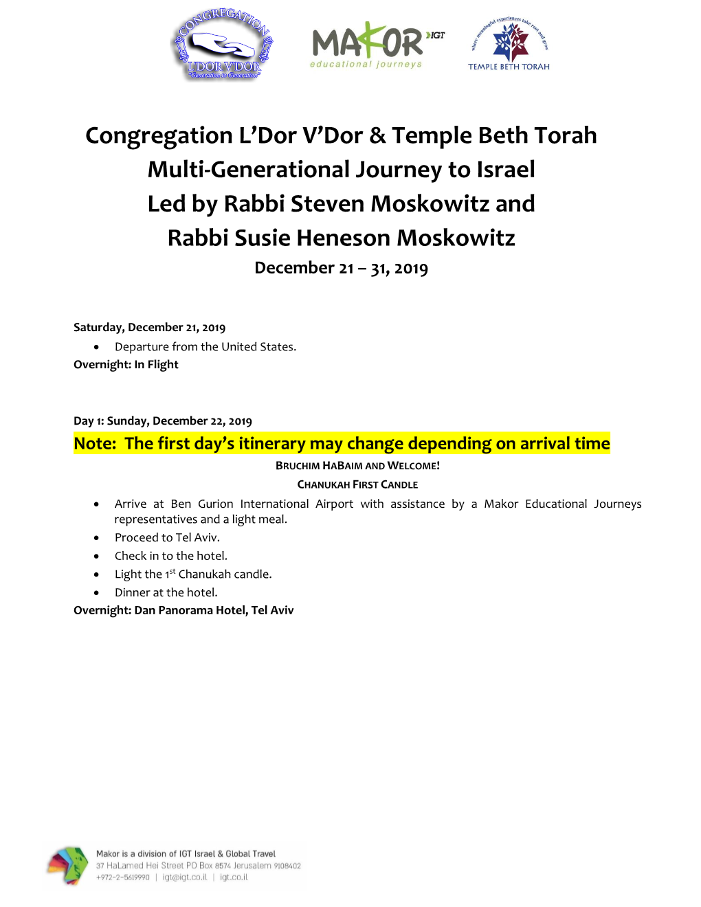 Congregation L'dor V'dor & Temple Beth Torah Multi-Generational