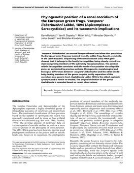 Isospora’ Lieberkuehni Labbe, 1894 (Apicomplexa: Sarcocystidae) and Its Taxonomic Implications