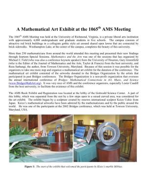 A Mathematical Art Exhibit at the 1065 AMS Meeting