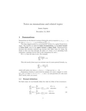 Notes on Summations and Related Topics