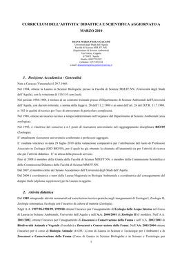 Curriculum Dell'attivita' Didattica E Scientifica