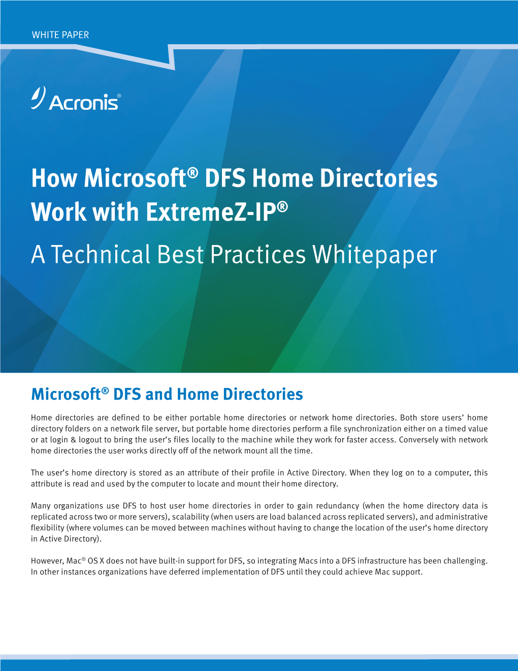 How Microsoft® DFS Home Directories Work with Extremez-IP® a Technical Best Practices Whitepaper