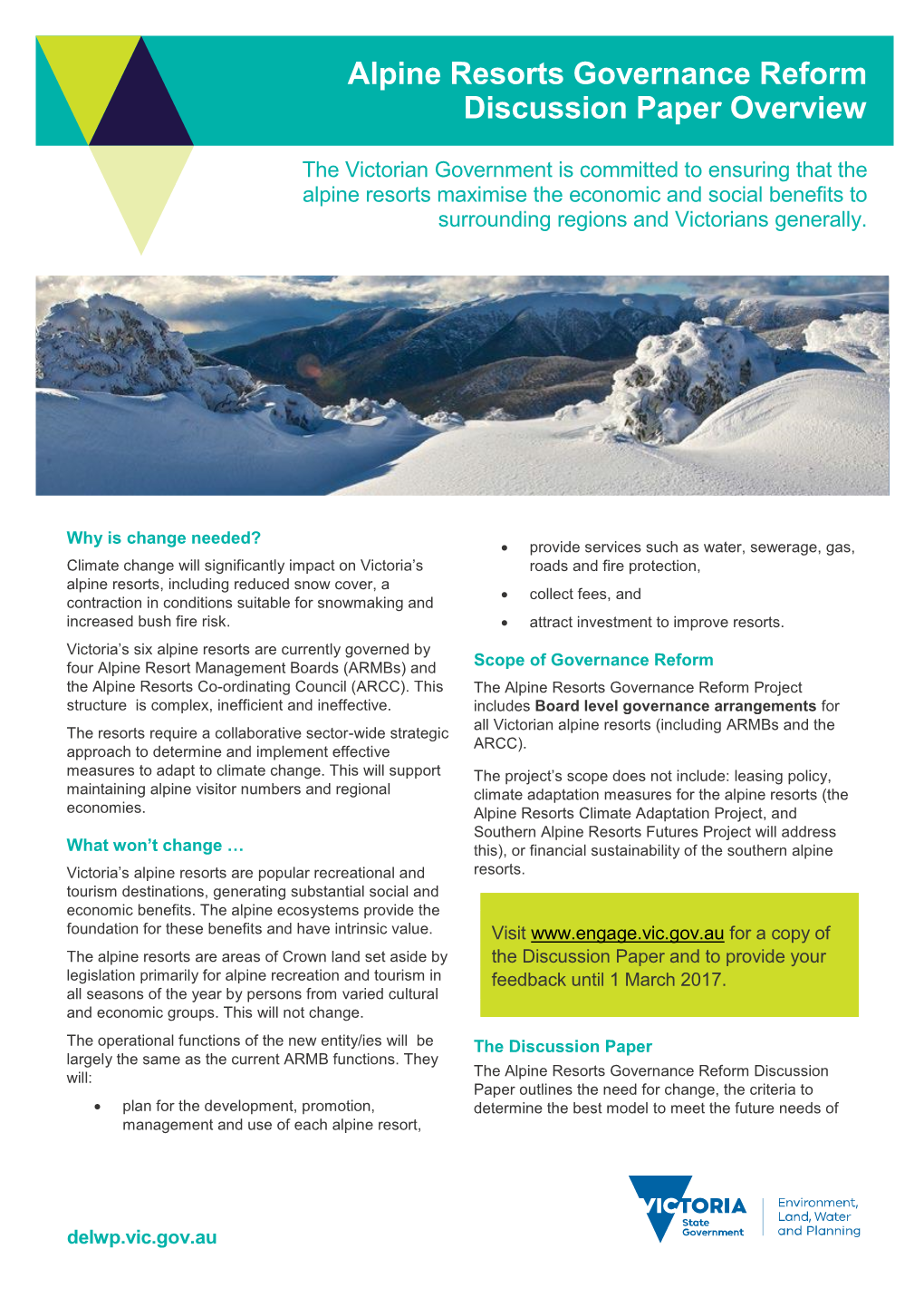 Alpine Resorts Governance Reform Discussion Paper Overview