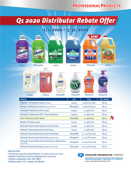 Q1 2020 Distributor Rebate Offer 1/1/2020 – 3/31/2020