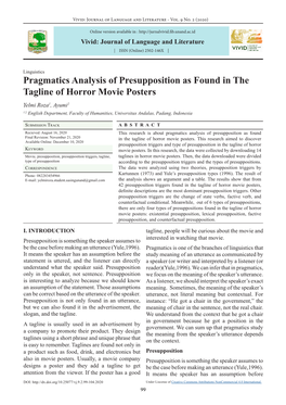 Pragmatics Analysis of Presupposition As Found in the Tagline of Horror