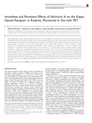 Immediate and Persistent Effects of Salvinorin a on the Kappa Opioid Receptor in Rodents, Monitored in Vivo with PET