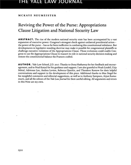 Reviving the Power of the Purse: Appropriations Clause Litigation and National Security Law