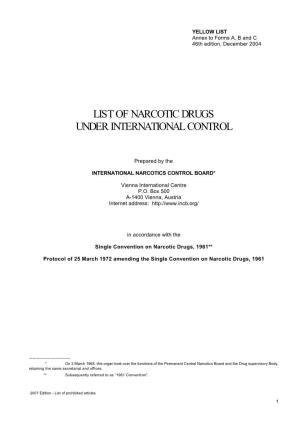 List of Narcotic Drugs Under International Control
