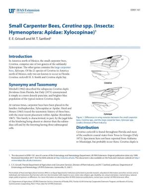 Small Carpenter Bees, Ceratina Spp. (Insecta: Hymenoptera: Apidae: Xylocopinae)1 E