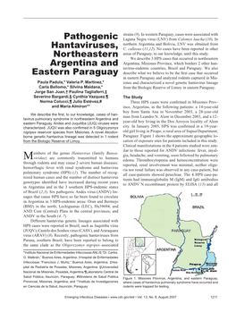 Pathogenic Hantaviruses, Northeastern Argentina and Eastern Paraguay