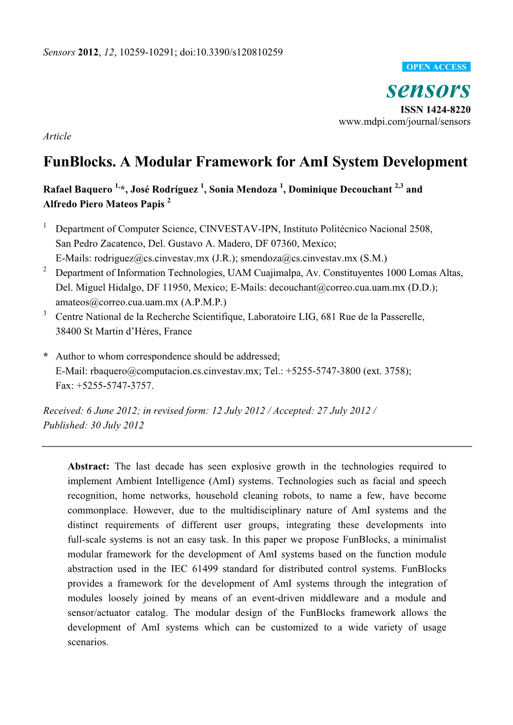 Sensors 2012, 12, 10259-10291; Doi:10.3390/S120810259 OPEN ACCESS Sensors ISSN 1424-8220 Article Funblocks