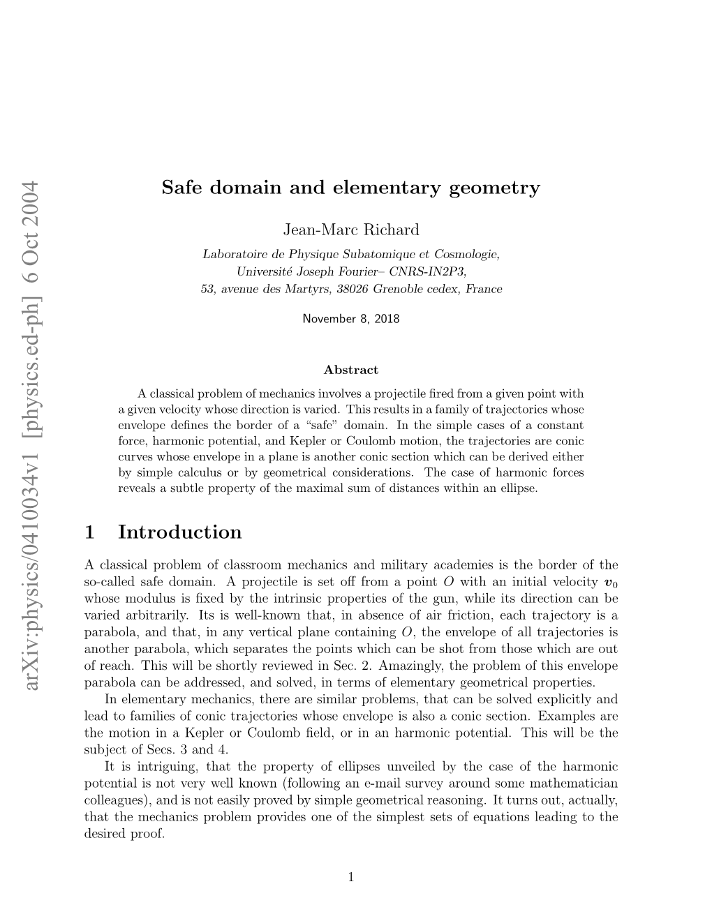 Safe Domain and Elementary Geometry