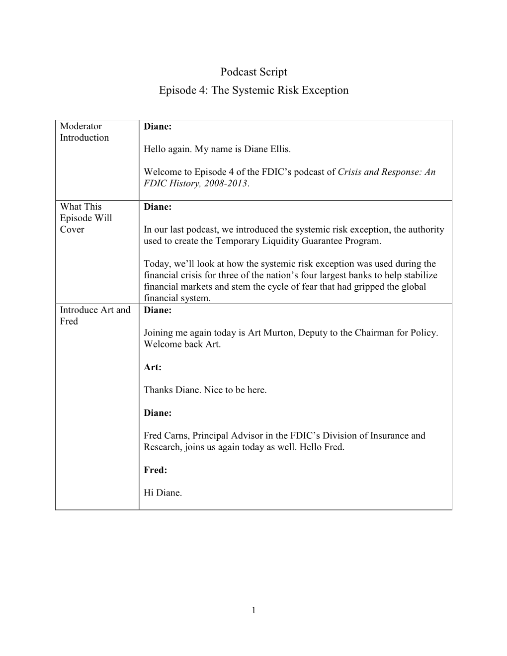 Podcast Script Episode 4: the Systemic Risk Exception