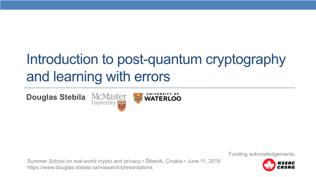 Introduction to Post-Quantum Cryptography and Learning with Errors