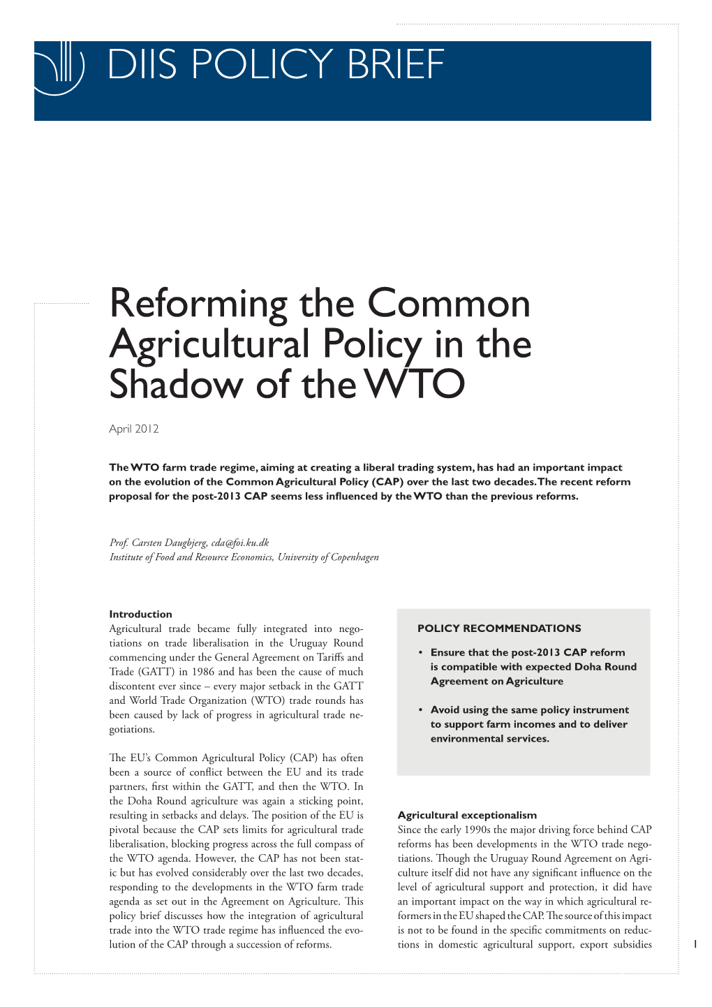 Reforming the Common Agricultural Policy in the Shadow of the WTO