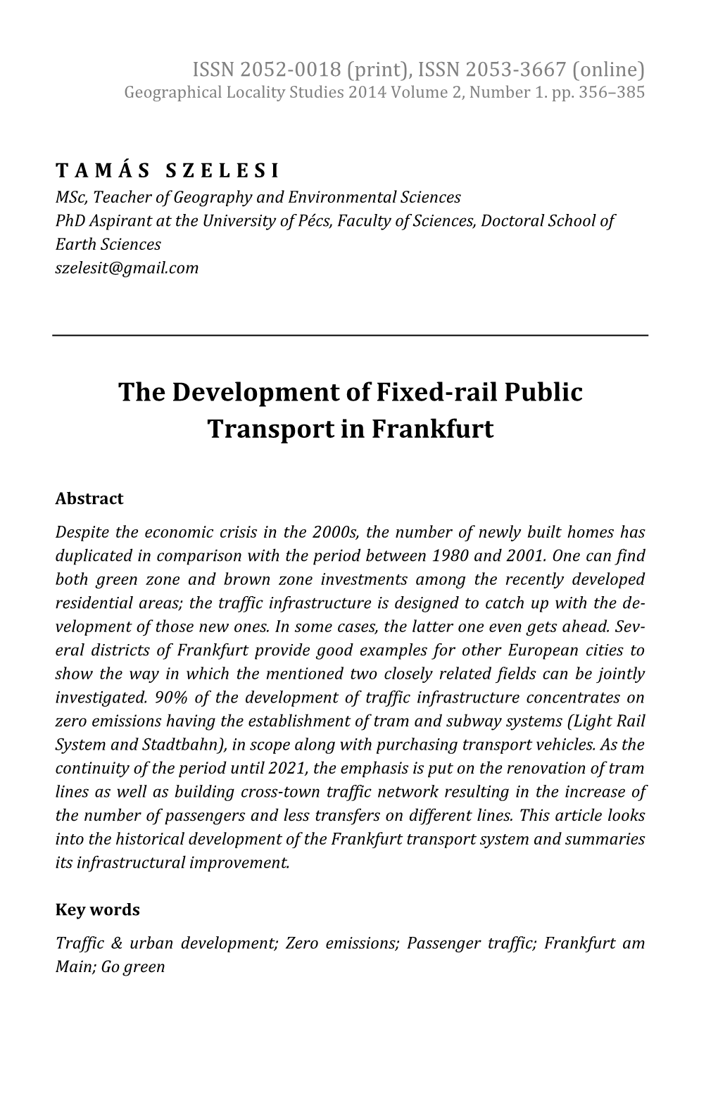 The Development of Fixed-Rail Public Transport in Frankfurt